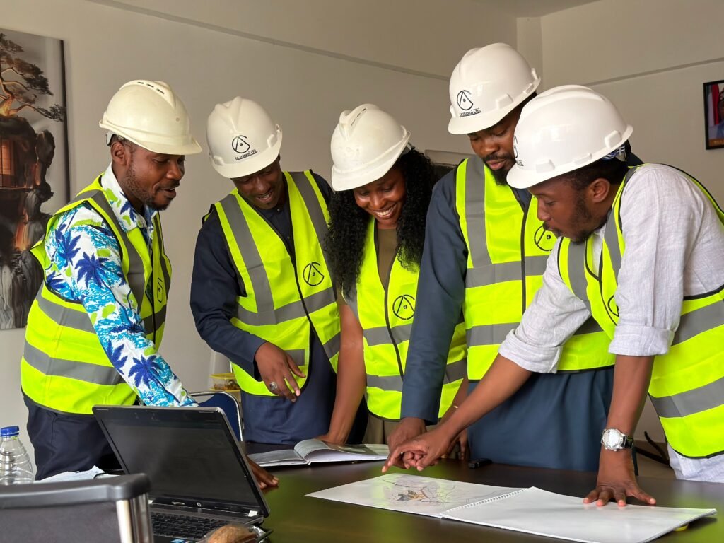 Construction Enginners talking and brainstorming